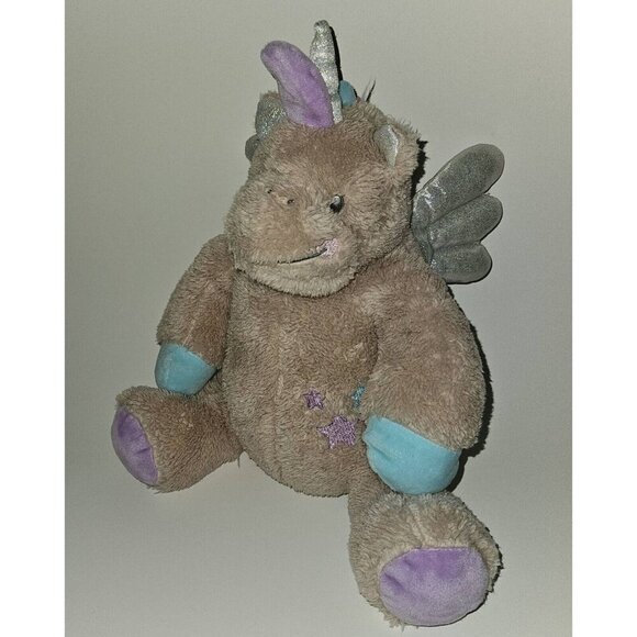 Silver One Pink-ish Winged Unicorn Plush 12" Stuffed Animal Toy Lovey Stars Blue - Picture 1 of 11